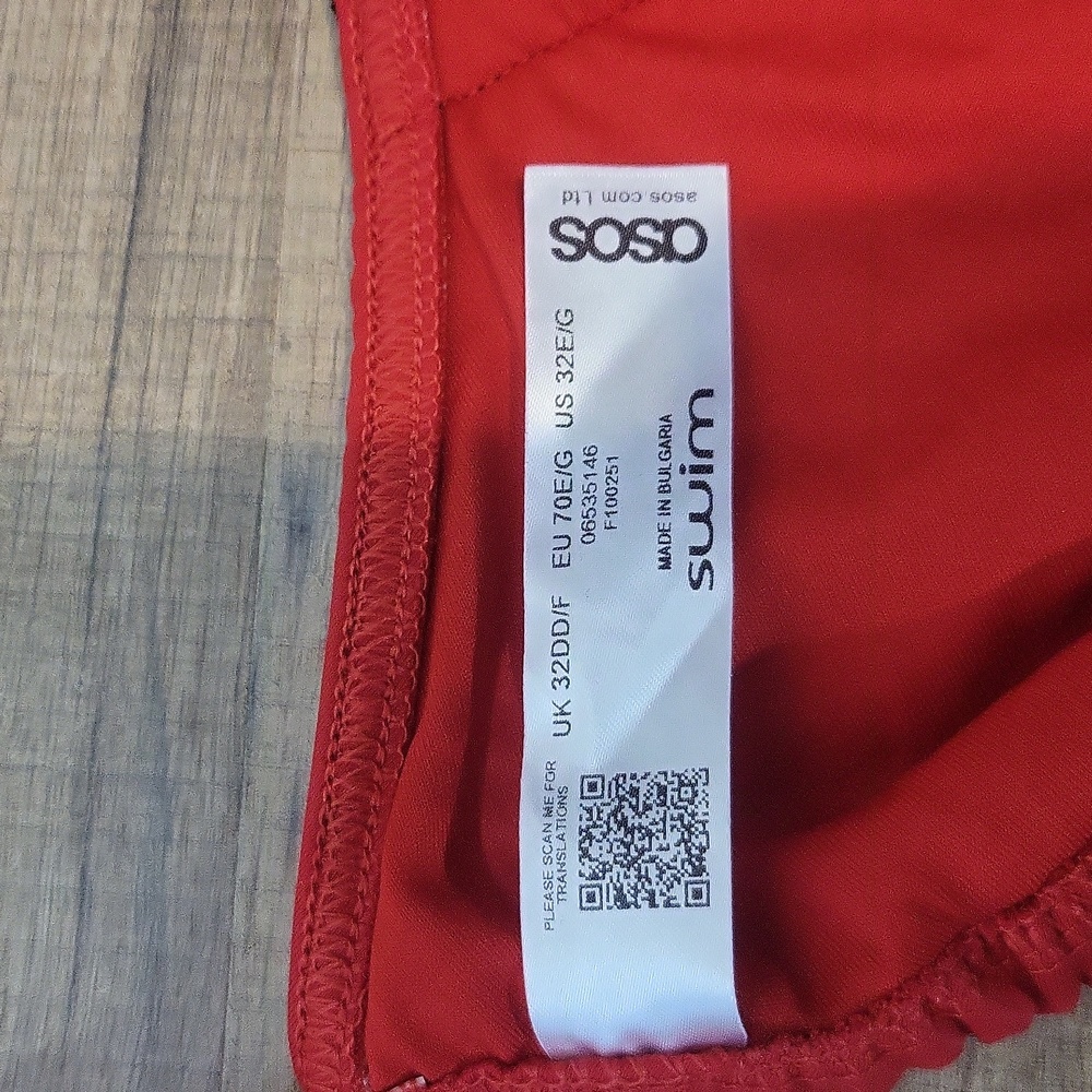 ASOS Black Red Strappy Hook & Eye Triangle Bikini Top & Back Seam String Bottom - Picture 5 of 14